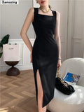Women Fashion Backless Sexy Tank Midi Dresses Sleeveless Clothes Lady Casual Robe