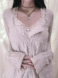 Solid Pointelle Square Neck Knit Cardigan-Outfit