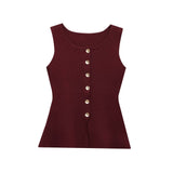 Women's Clothing 2025 Autumn New Golden Buckle Repair Knitted Vest Vest