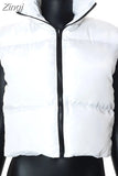 Fashion Autumn Stand Collar Cotton Vests Women Elegant Solid Simple Zipper Coats Women Casual High Waisted Vests