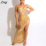 Women Dress Spaghetti Strap Split Out Sheer Mesh Sleeveless Party Night Clubwear Dresses For Women
