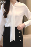Women Blouse Spring 2023Long Sleeve Ribbon Bow Chiffon Women Shirts Korean Style Temperament Business Attire
