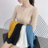Zingj And Winter Design Round Collar Leaky Clavicle Knitted Bottomed Shirt A Slim Short Pit Striped Thin Sweater Button