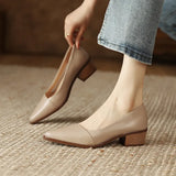 Zingj Heel Women's Shoes Spring 2023 New Thick Heel Soft Leather Shoes Soft Sole Four Seasons Shoes Simple Shallow Single