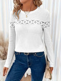 Zingj Hot Style Autumn Solid Color Lace Stitching Round Collar Women Long Sleeved T Shirt