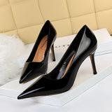Zingj Simple High Heel Bright Finish Paint Leather Shallow Mouth Tip Sexy Thin Professional OL High Heels Women's Singles