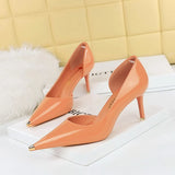Zingj Fashion Simple Sexy Nightclub Show Thin Heel Ultra High Heel Side Hollow Shallow Metal Single