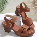 Retro Casual Roman Style Round-Headed Women's Shoes New Hollow Breathable Flat Buckle