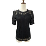 Summer Elegant Temperament Shirt Women's O-neck Half Sleeve Lace Blouses Female Hollow Out Solid Color Tops Plus