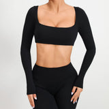 Zingj Tie Chest Pad Long Sleeve Yoga Suit Outdoor Running Fitness Suit Quick Dry Long Sleeve T-Shirt Sports Top Women-Outfit