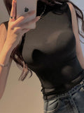 Turtleneck Sleeveless T Shirts Female Vintage Women Clothing 2024 Summer New Slim Tee Shirt Femme Fashion Korean Y2K
