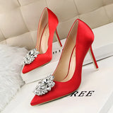 Zingj Korean Version Of Water Diamond Women's Shoes Thin Heel High Heel Sexy Show Thin Shallow Mouth Pointed Shiny Water Diamond With Buckle Single