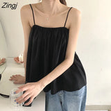 Women Sexy Summer Thin Loose Spaghetti Strap Simple Korean Style All-match Streetwear Womens Leisure Chic Stylish