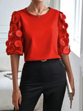 Zingj Wise Hot Style Round Collar Hollow Short-Sleeved Top Casual Lace Splicing