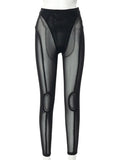 Bright Line Decoration Leggings Mesh See Through High Waist Pants Women Fashion Streetwear Casual Sport Y2K