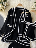 Long Sleeve V Neck Cardigan Jacket + Sling Vest + High Waist Shorts High Quality Chic Button Knitted Vintage 3 Piece