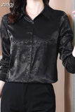 Silk Women's Blouses Shirts Long-sleeved Top Jacquard Satin Woman Shirt Solid Button Print Blouse Elegant Women
