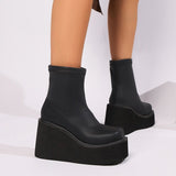 Size 2025 Spring And Autumn Thick Bottom Square Head Casual Elastic Boots Short Boots Fashion Boots Martin Boots Women's