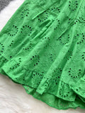 Women Hollow Out Drawstring Dress Sexy V-Neck Sleeveless High Waist A-Line Ruffle Hem Draped Vestidos