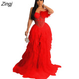 Women Dress Sheer Mesh Strapless See Through Party Night Clubwear Solid Color Dresses For Women