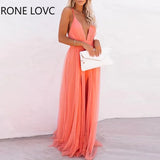 Women Summer Dress Crisscross Backless Mesh Patch Party Dress Maxi
