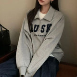 Women Letter American Retro Simple Zipper Loose All-match Turn-down Collar Chic Students Casual Autumn Fashion