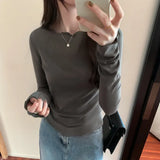 Round Collar Solid Color Elastic Long-Sleeved T-Shirt Women's Autumn And Winter New Basic Inner Bottom
