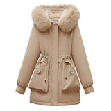 Send To Overcome The New Female Winter Korean Version Of The Waist Show Thin Hooded Big Hair Collar And Wool And Thick Short Jacket Cotton-Padded Jacket-Outfit