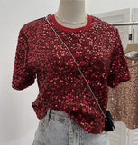 Lidg Short-Sleeved T-Shirt Woman 2025 Spring Dresses Loose Lime Bling Blouse