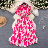 Zingj Familiar Style Minority Women's Dress 2024 Summer New Design Sensitive Wood Ear Waist Printing Elegant Long