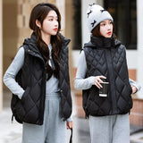 2024 Autumn And Winter Vest Women's Down Cotton Short Loose Korean Version Of Versatile Diamond Cotton Vest Sleeveless Vest Coat-Outfit