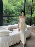 Hot Girl Suit Women's Summer Ruffle Strapless Vest High Waist Mermaid Long Skirt Two-piece Set Fashion Female
