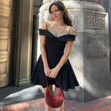 Zingj Women's Autumn Winter New Sexy Little Black Dress Temperament Royal Sister Waist Belt A Word Dress Female- Outfit