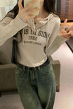 Hooded Printed Long-Sleeved T-Shirt Women's Autumn And Winter New Style Embellished Thin Short