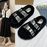 Zingj Slippers Female Autumn Winter Soft Bottom Comfortable Indoor Floor Slippers Leather Flat Slippers Outside The New-Outfit