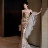 Chinese Fishtail Evening Dress 2025 New Light Luxury Niche Morning Robe Toasting Bridal Purple Banquet Dress Dress
