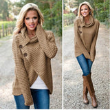Women Autumn Winter Turtleneck Knitted Sweater Casual Long Sleeve Pullover Vintage Button Jumper Tops