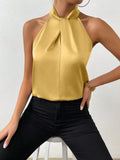 New Summer Women's Satin Neck-Hanging Sleeveless Vest Satin Imitation Silk Blouse From