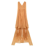 Zingj Women's Wear Xinjiang Qinghai Tibet Desert Island Travel Chispon V-Neck Orange Open Back And Drag Tail