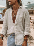 Spring Beach Long Sleeve Turn-down Collar Button-up Shirts Summer Solid Loose Shirt 2022 Retro Cotton Linen Mens