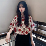 Chiffon Blouse Women 2023 Women's Summer Tunic Vintage Clothes Female Hawaiian Shirt with Short Sleeve Harajuku Top