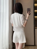 Small Fragrant French Short Sleeve Single Breasted Jacket + High Waist Slim Shorts Suits 2 Pieces Sets Women's