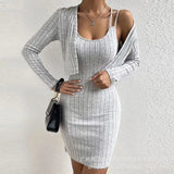 Zingj Women's Long Sleeve Cardigan Halter Tight Skirt 2 Sets LZR17322 (Pay