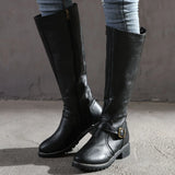 Wish Hot Autumn And Winter New Women's Boots Belt Buckle Side Zipper Side And Flat Bottom High-Heeled Knight