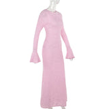 Pink Long Sleeve Floral Design Maxi Dress- Outfit