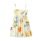 Spring Print Loose Mini Suspender Dress