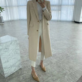 Women Autumn Spring Midi Long Sleeves Suit Jacket Slim Black Office Lady Female Fashion Korean Style