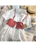 Vintage 2 Piece Set Summr Solid Short Sleeve Polo Neck Shirts Dress And Zipper Camisole Vest Casual All-Match Ladies