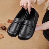 Zingj Flat-Bottomed Beef Rib-Soled New Love Shoes Korean Version Leisure Simple Leather Women's Singles Shoes Comfortable Mother