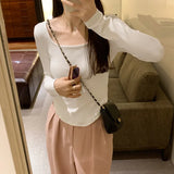 Sense Small Square Collar Long-Sleeved T-Shirt Women's Autumn New Slim And Slim Underwear With Thread